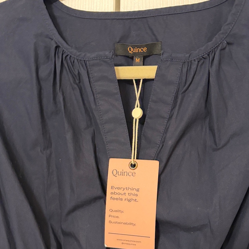 NWT Quince Women's Organic Cotton Poplin Tiered Mini Dress Navy Size Medium - Picture 3 of 13